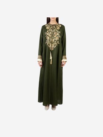 Embroidered Tie-up and Tassel Detail Dress
